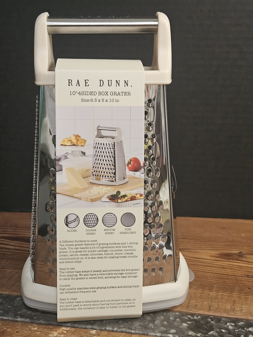 Rae Dunn 4-Sided Box Grater - Cream & Stainless Steel